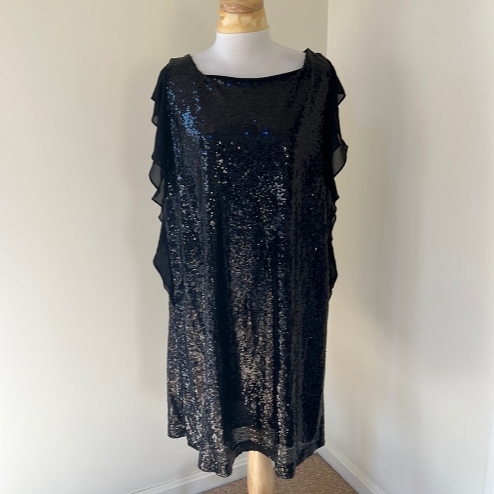 New! Michael Michael Kors XL black sequined ruffled sleeve dress.